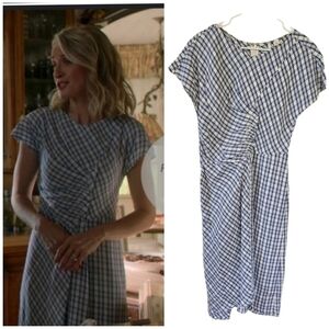 NWT Lewit Rouched Pleated Bodice Plaid Midi Dress